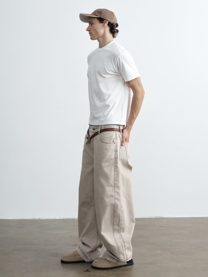 Distressed Khaki Beige Jeans