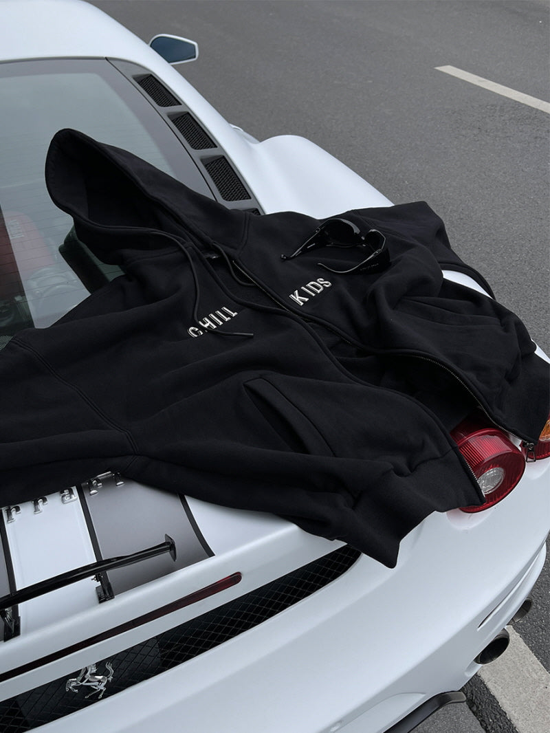 Metal Loose Cotton Zip Hoodie