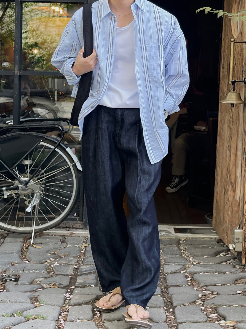 Elastic Waist Single Pleated Straight Jeans