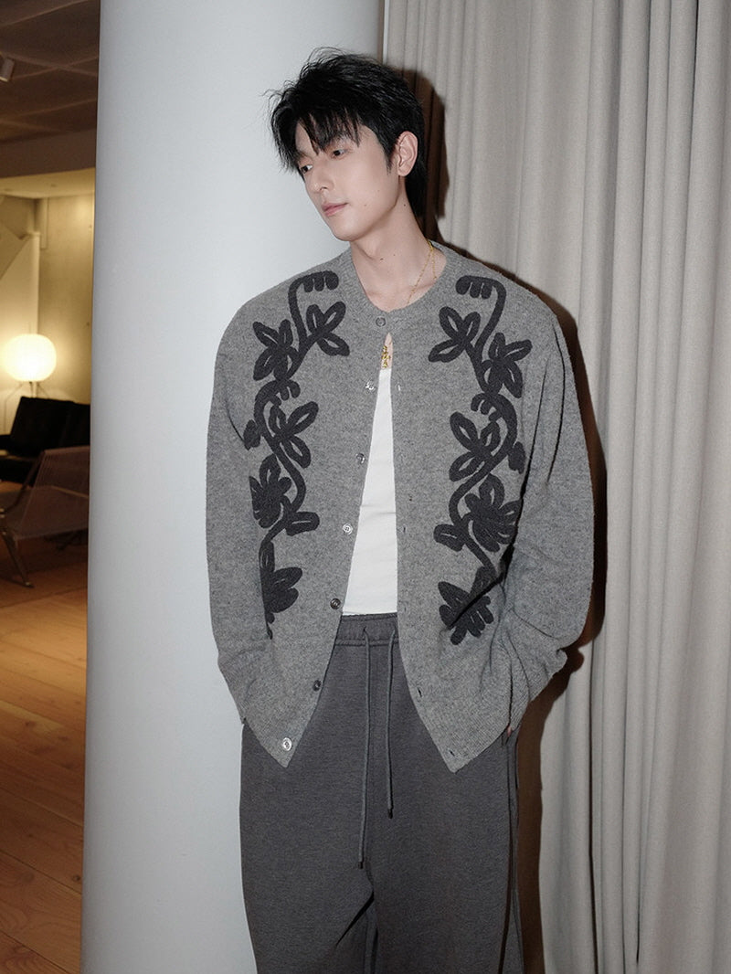 Floral Wool Knit Cardigan