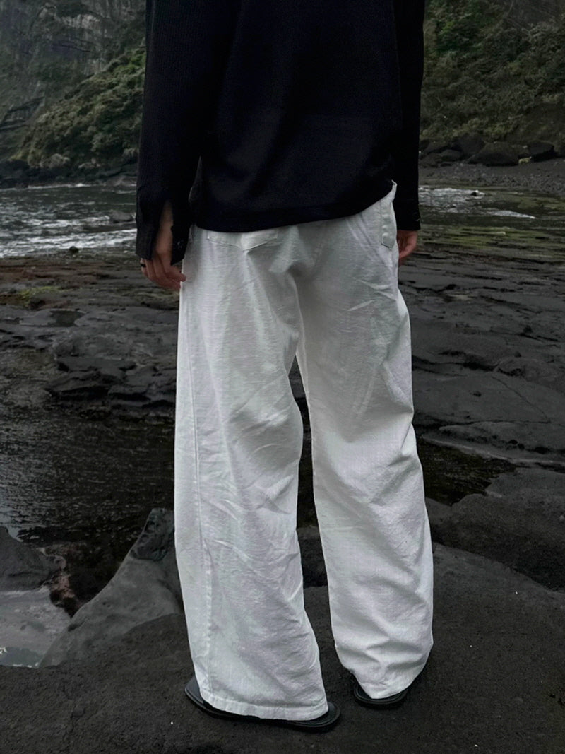 White Linen Wide Casual Pants