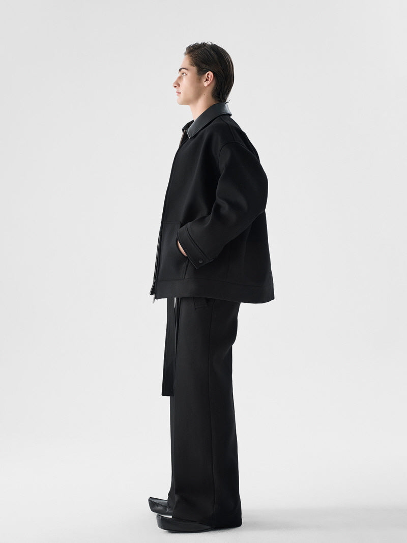 Leather Collar Tweed Jacket