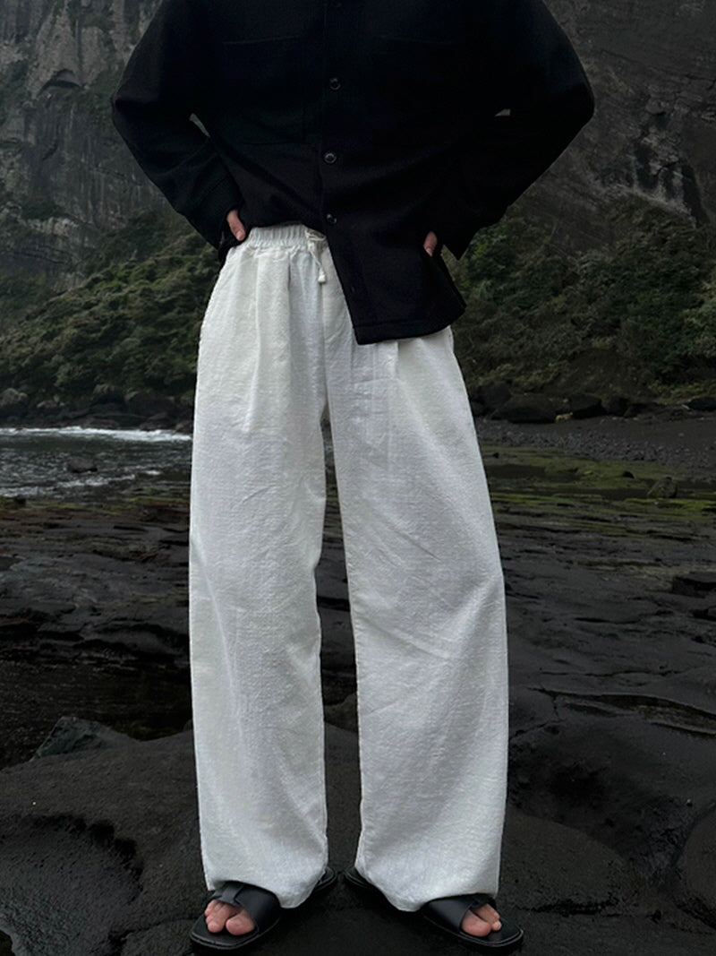 White Linen Wide Casual Pants