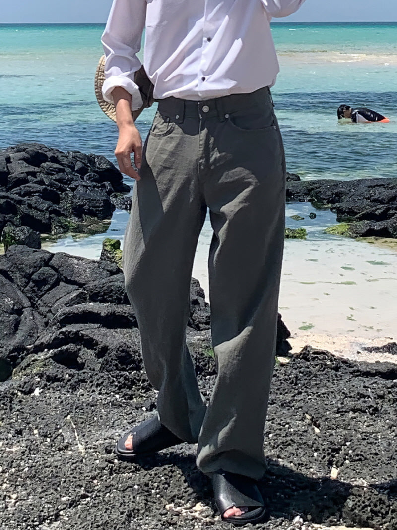 Linen Wide-Leg Slacks