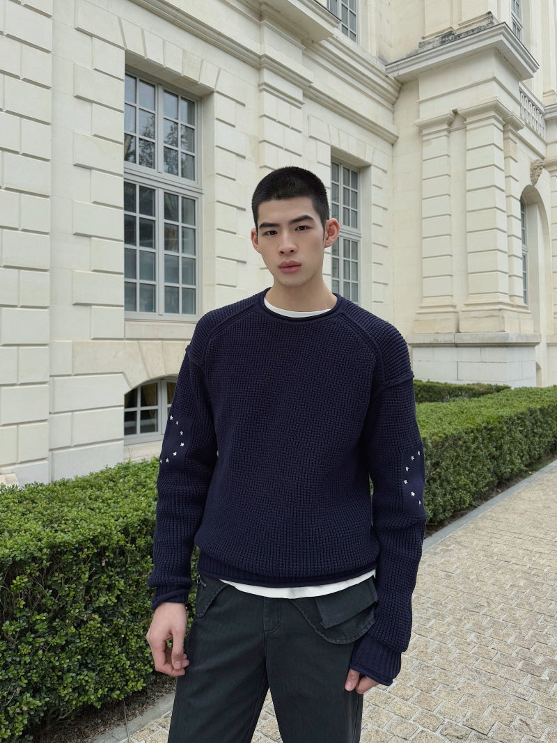 Navy Honeycomb Jacquard Sweater