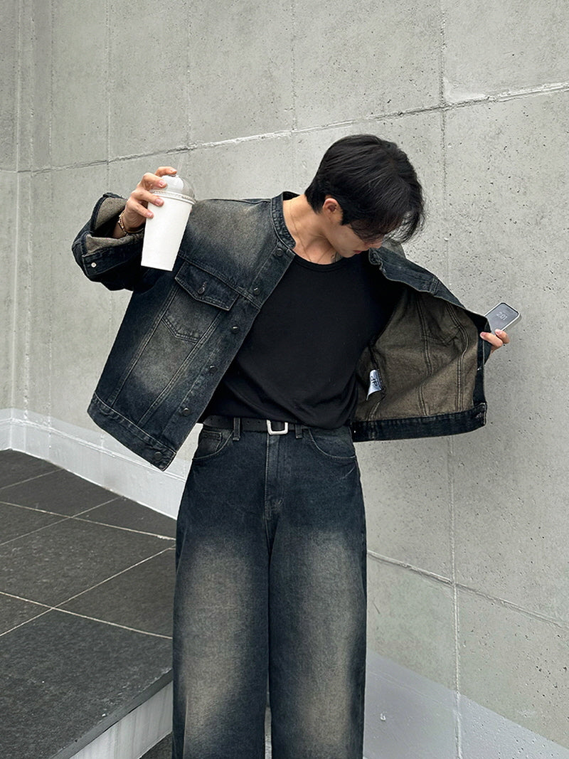 Vintage Stand Collar Denim Jacket