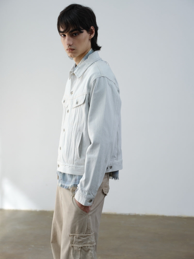 Distressed Blue-White Crop Jacket