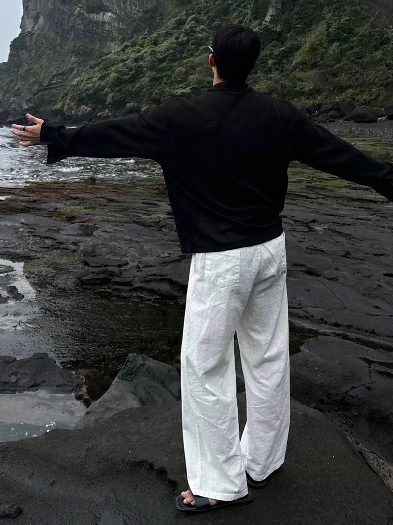 White Linen Wide Casual Pants