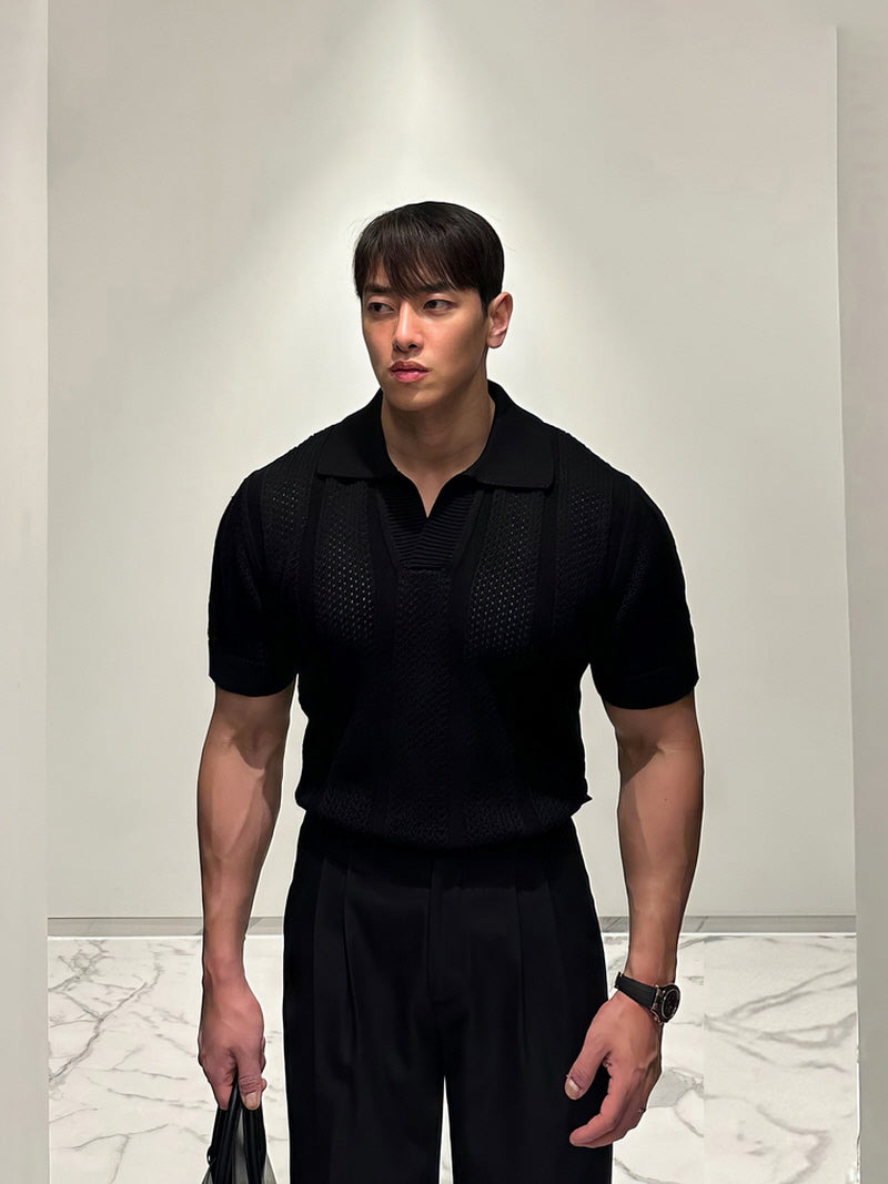 Summer Casual Mesh Knit Polo