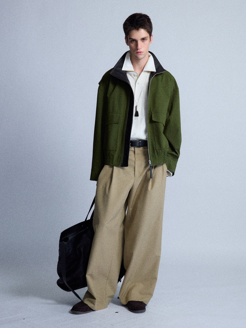 Retro Stand Collar Splice Jacket