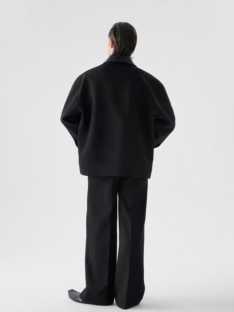 Leather Collar Tweed Jacket