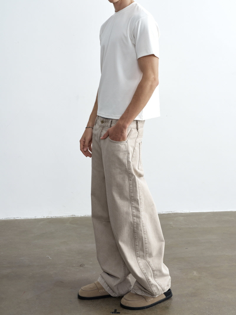 Distressed Khaki Beige Jeans