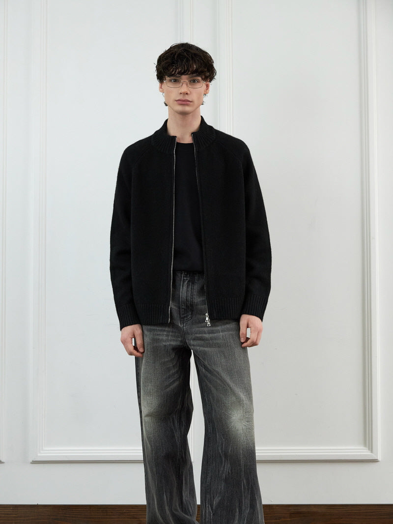 Wool Blend Zip Cardigan