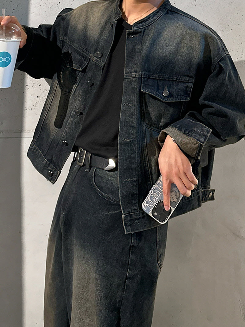 Vintage Stand Collar Denim Jacket