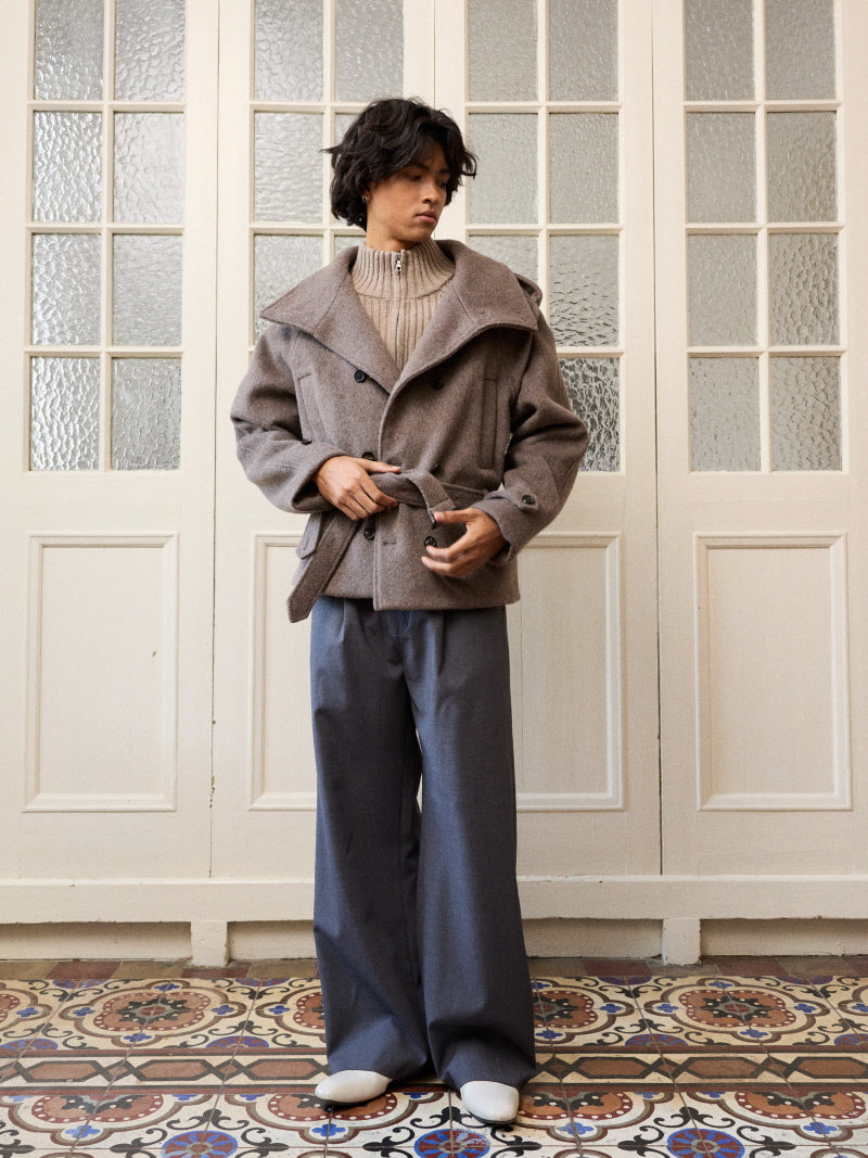 Two-Tone Pleated Wide Trousers