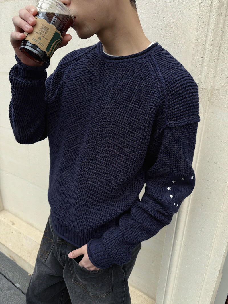 Navy Honeycomb Jacquard Sweater