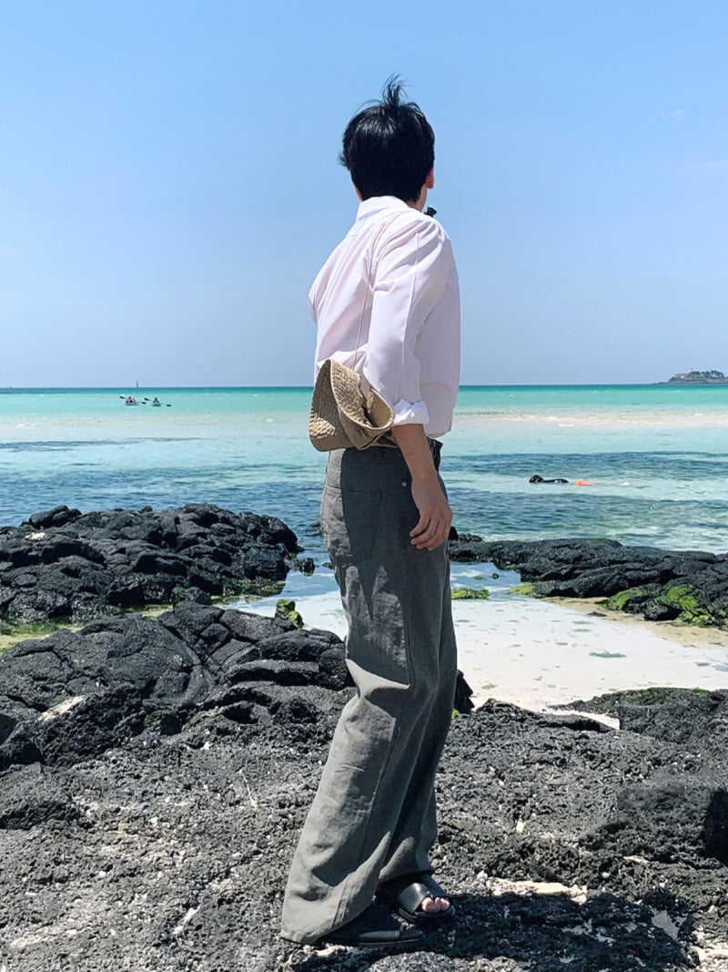 Linen Wide-Leg Slacks