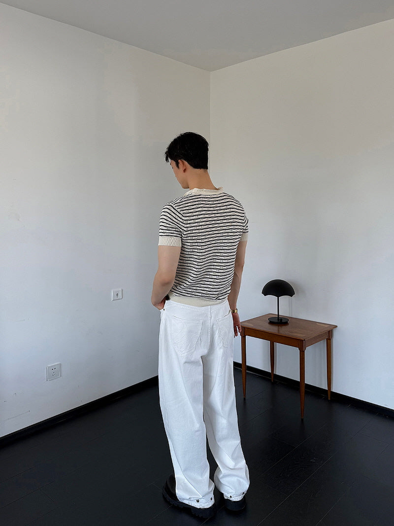 White Stripe Tencel Knit Top