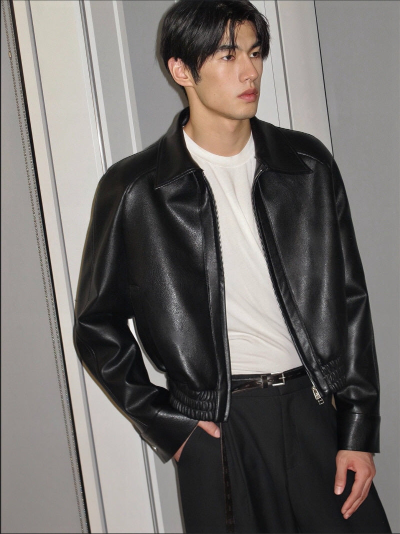 Minimal Wide Leather Jacket