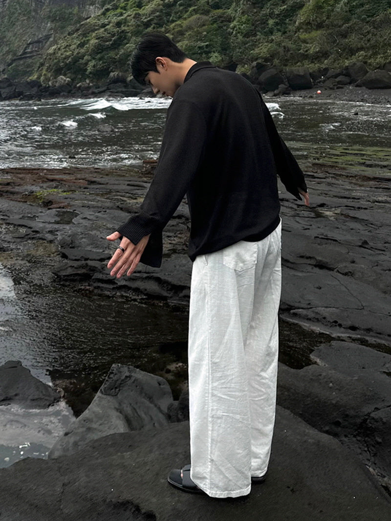 White Linen Wide Casual Pants