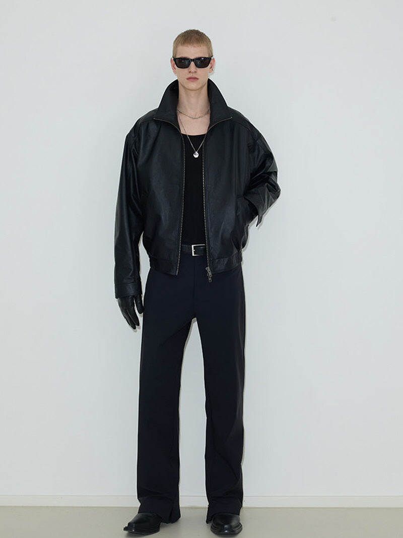 Apex Cropped Leather Bomber