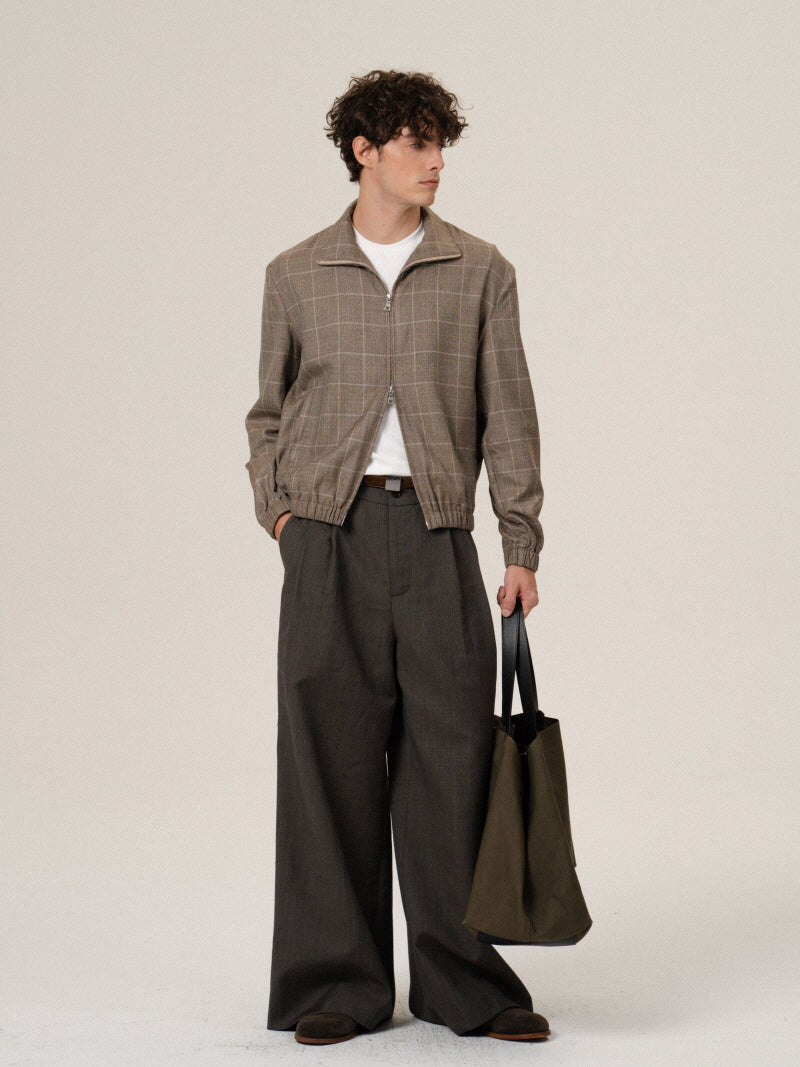 Silk Wool Check Zip Jacket