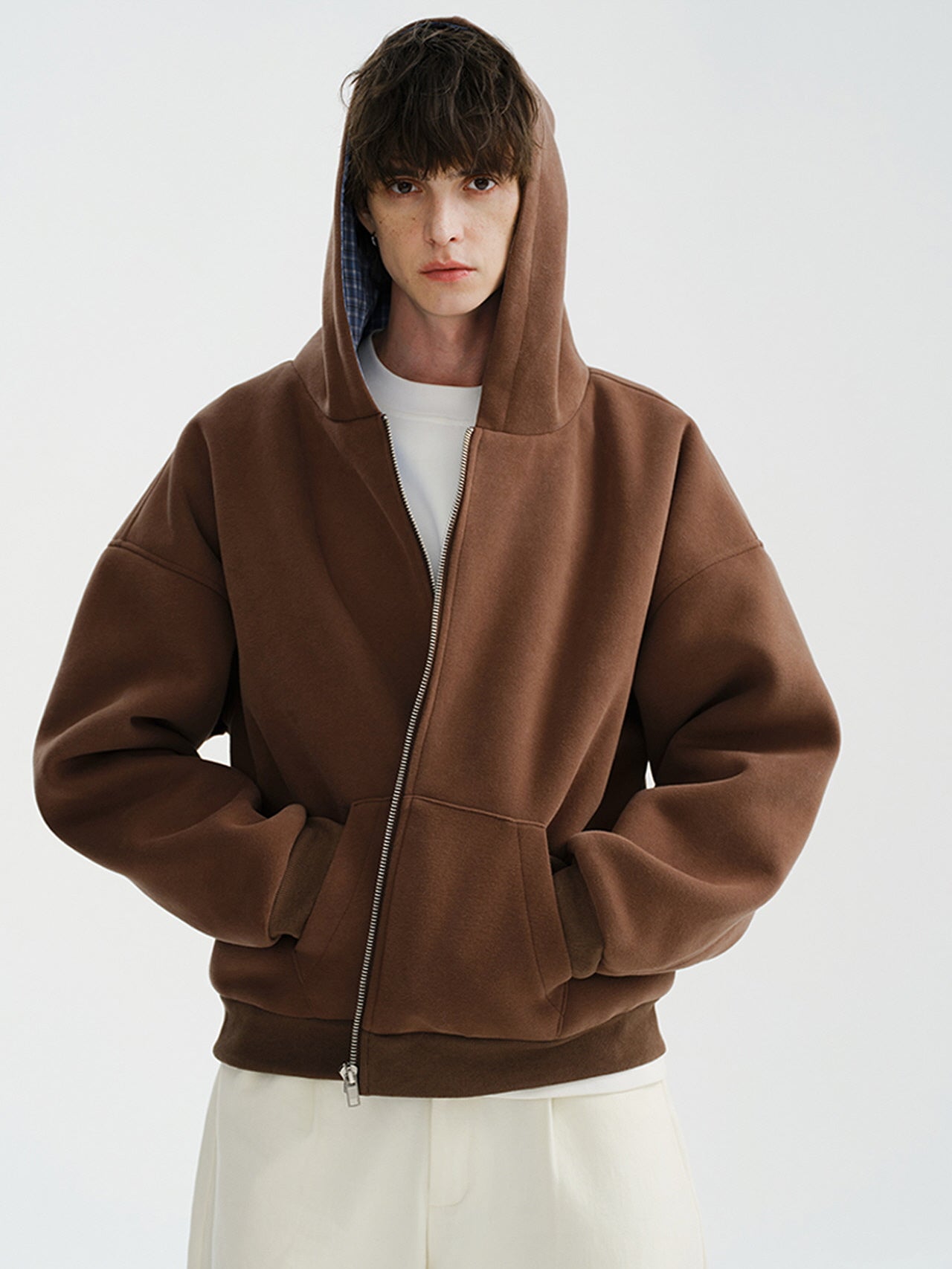 Heavy Plaid Hooded Cardigan