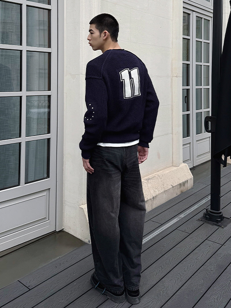 Navy Honeycomb Jacquard Sweater