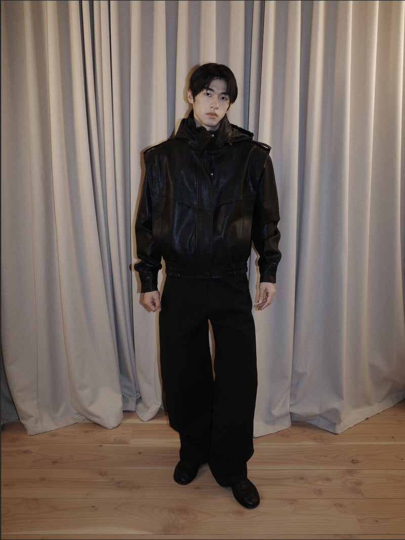 Sculpted Shoulder Leather Jacket