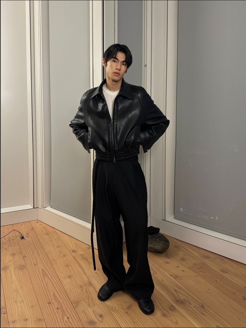 Minimal Wide Leather Jacket