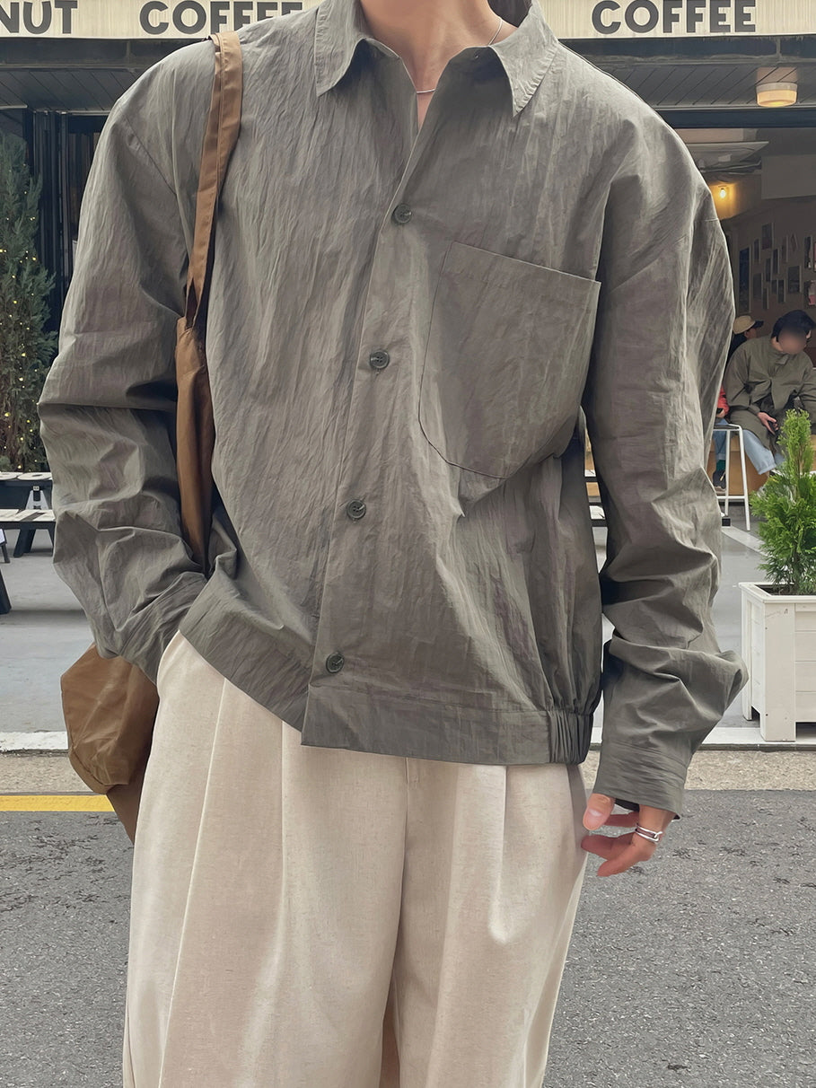 Gray-Green Retro Lapel Shirt