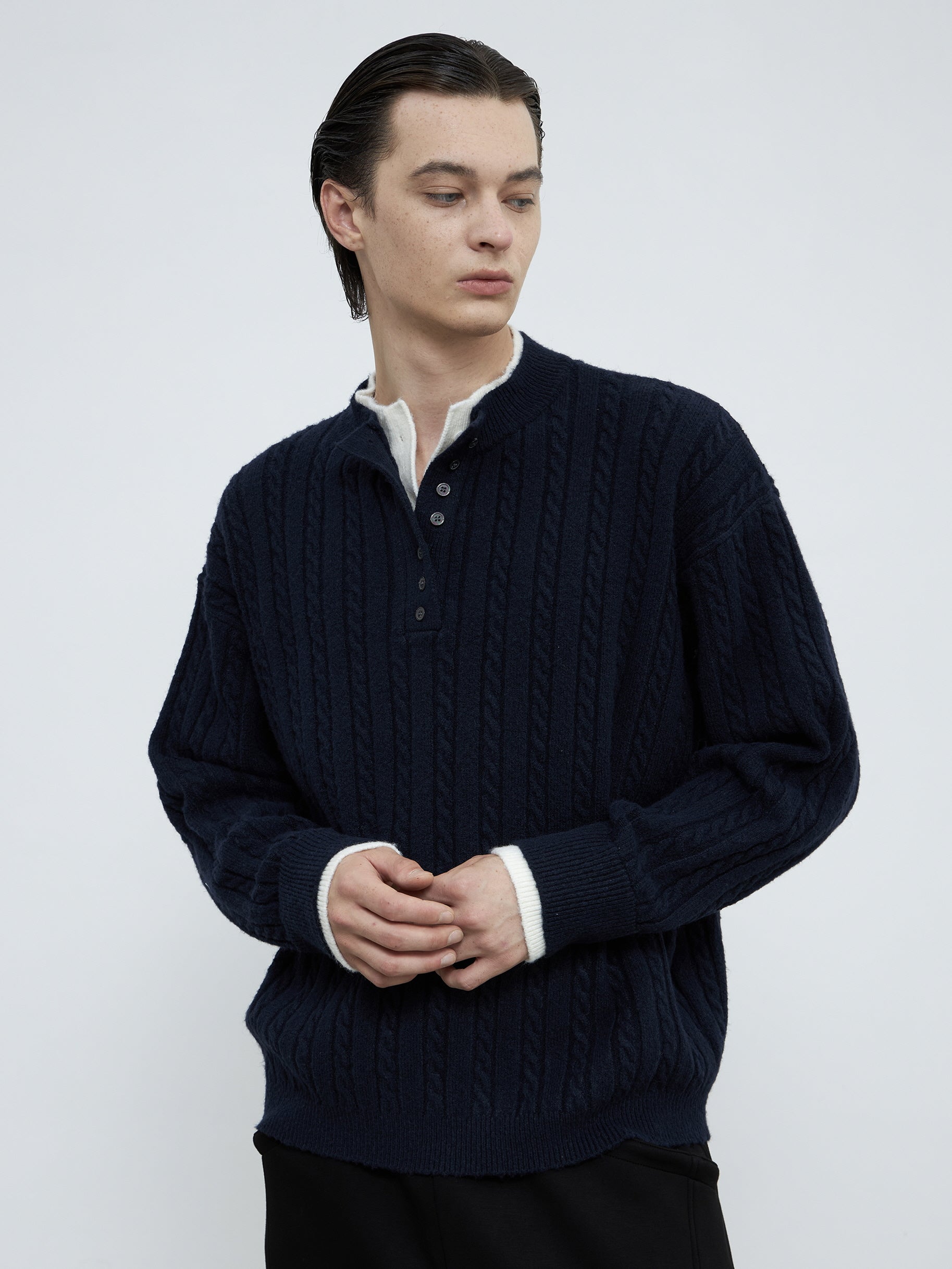 Jacquard Wool Blend Henry Knit