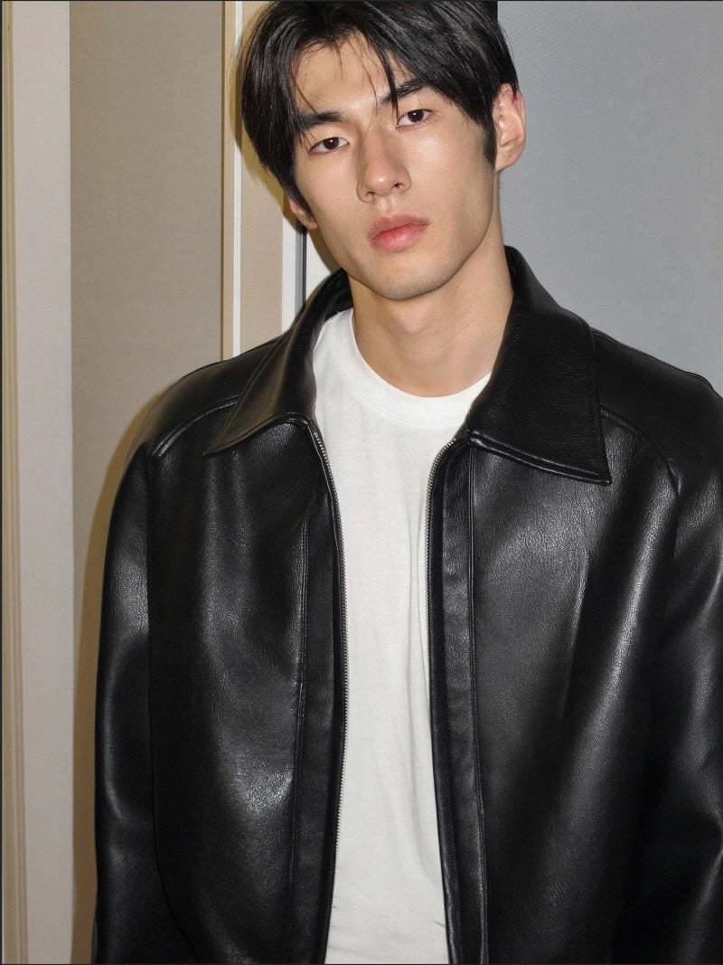 Minimal Wide Leather Jacket