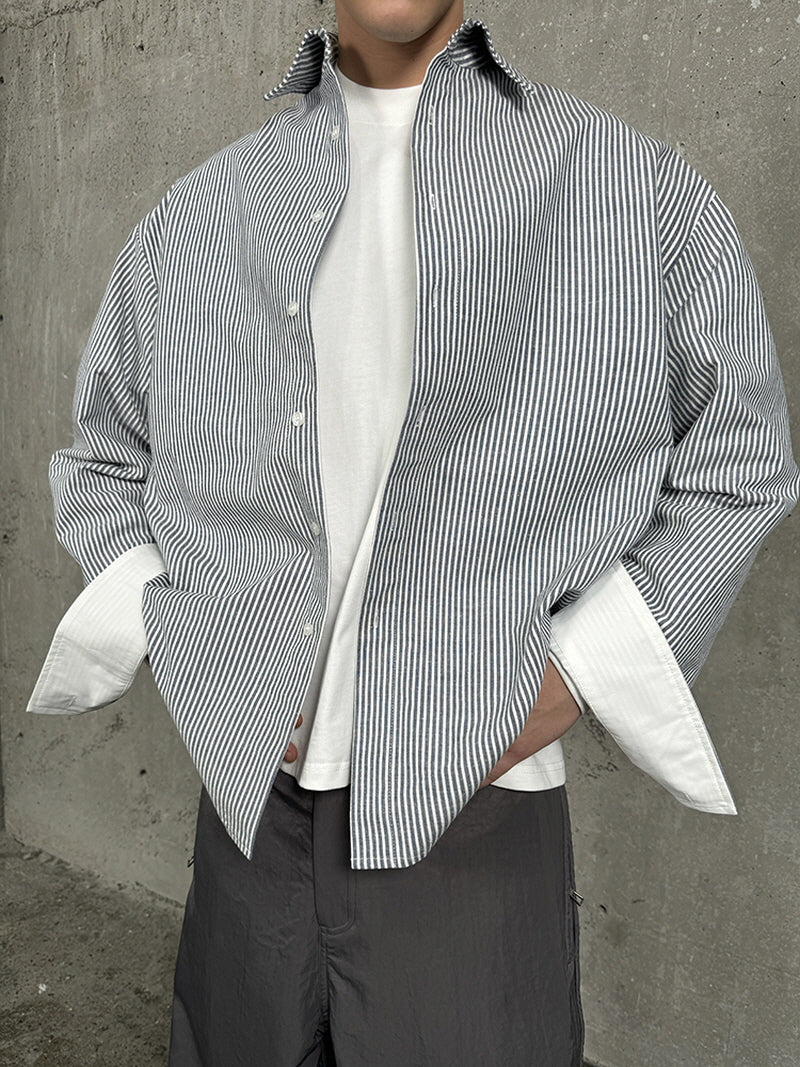 Light Blue Stripe Cotton Jacket Shirt