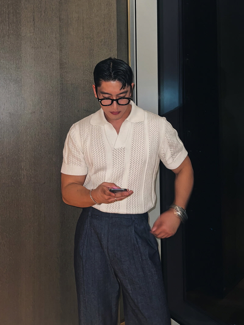 Premium Knit Polo with Subtle Cutouts