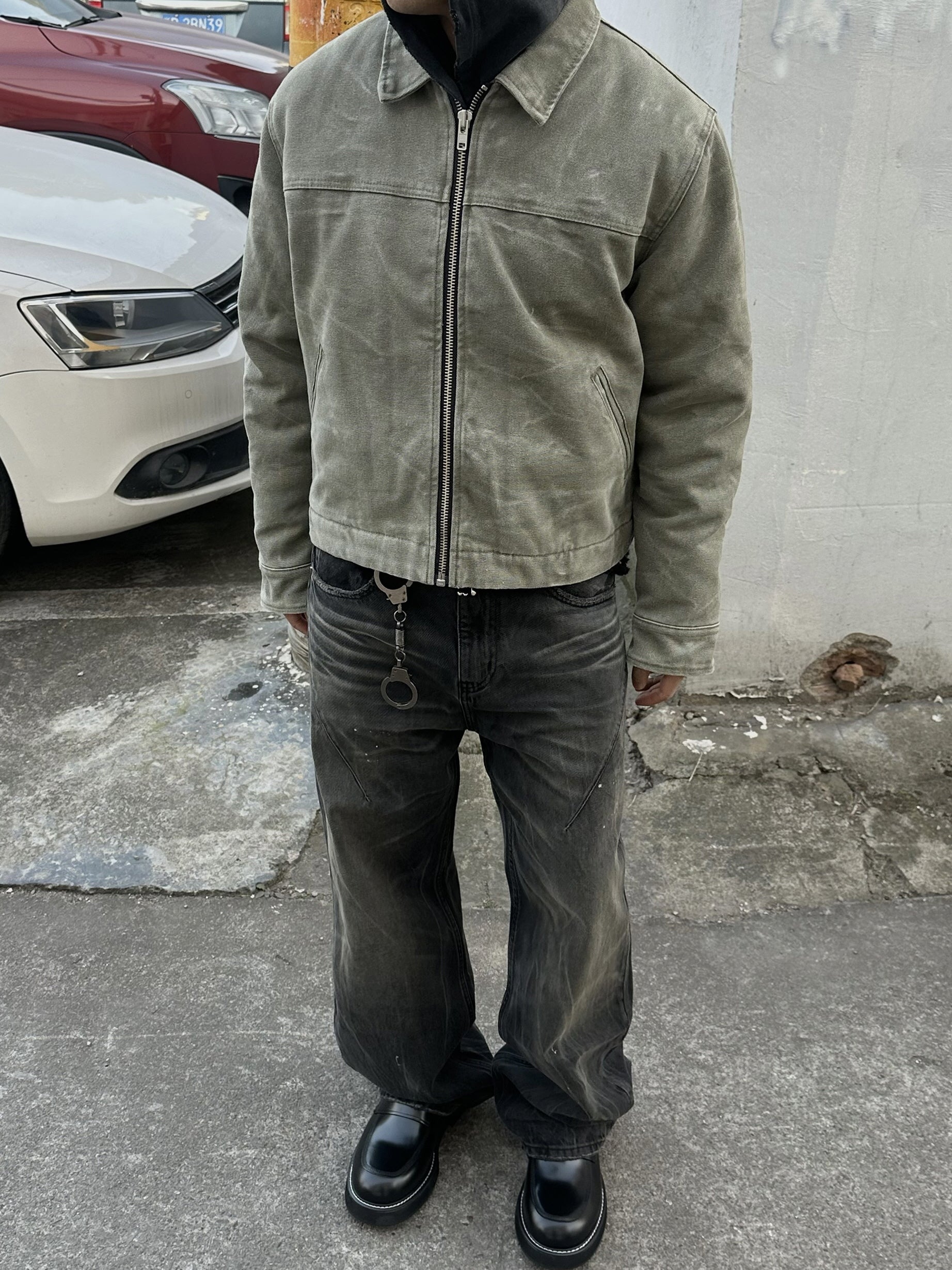 Distressed Lightning Canvas Coach Jacket