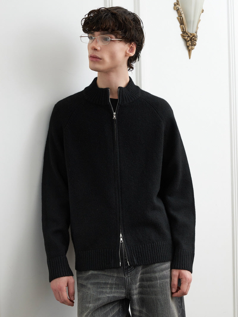 Wool Blend Zip Cardigan
