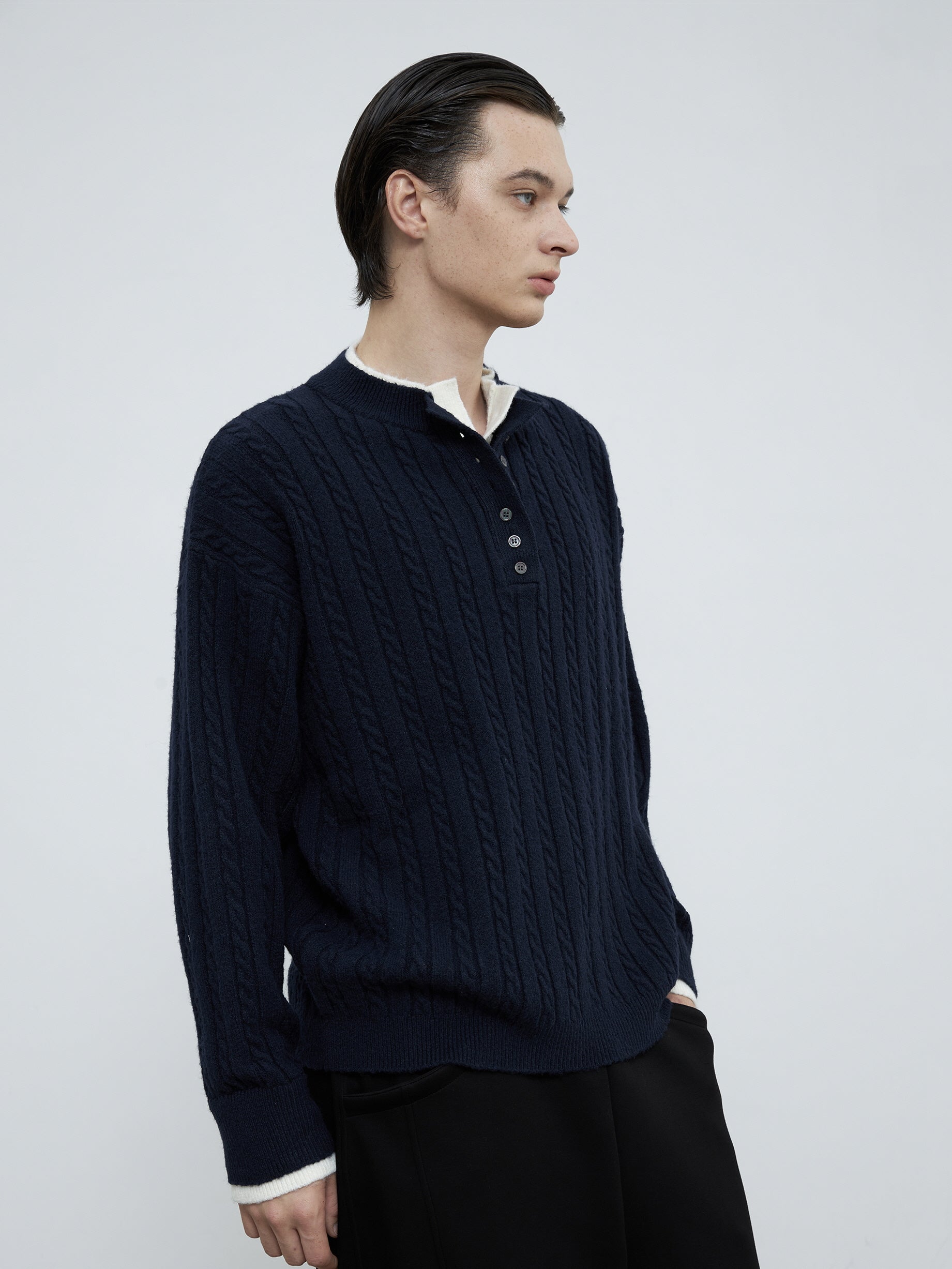 Jacquard Wool Blend Henry Knit