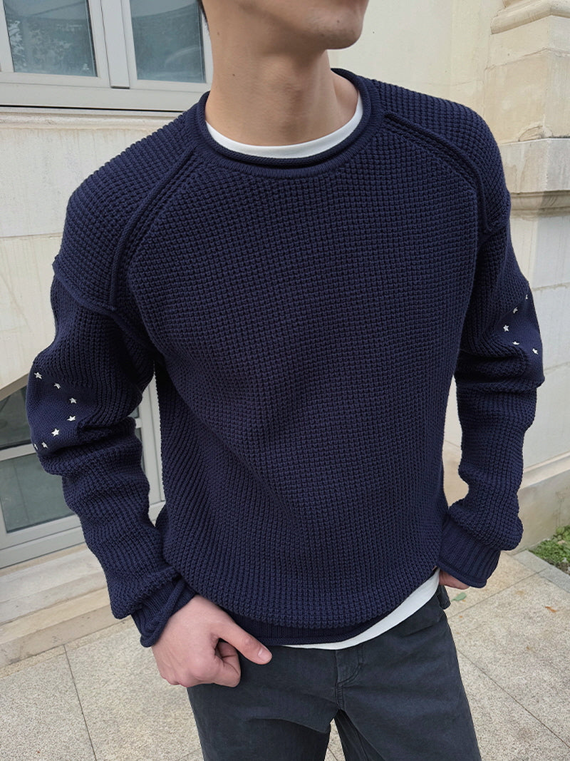 Navy Honeycomb Jacquard Sweater