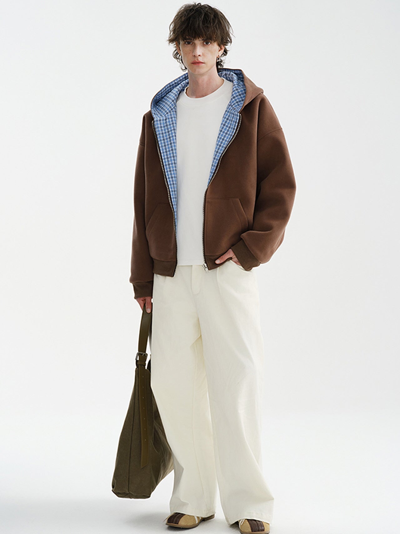 Heavy Plaid Hooded Cardigan