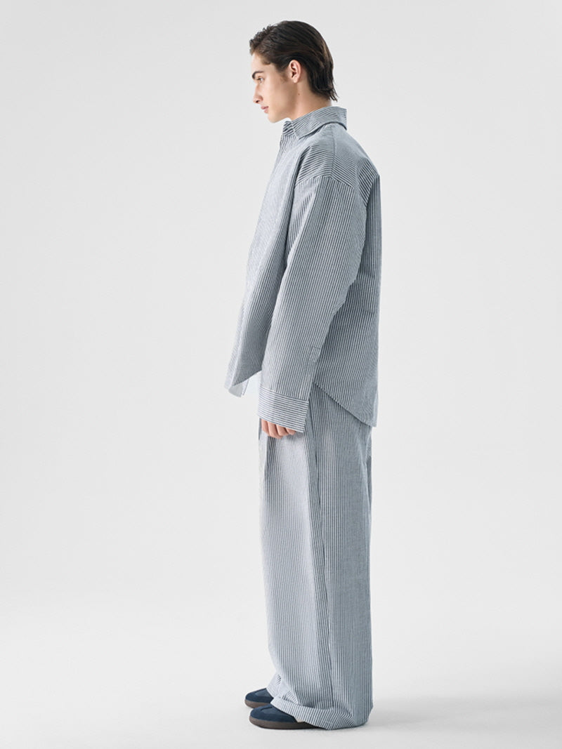 Light Blue Stripe Cotton Jacket Shirt