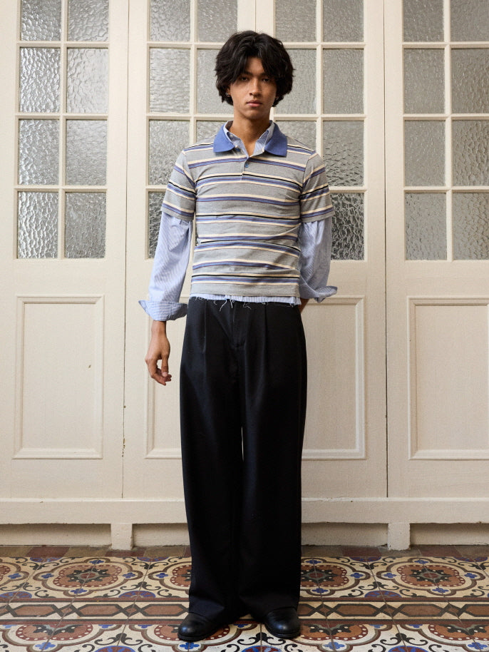 Two-Tone Pleated Wide Trousers