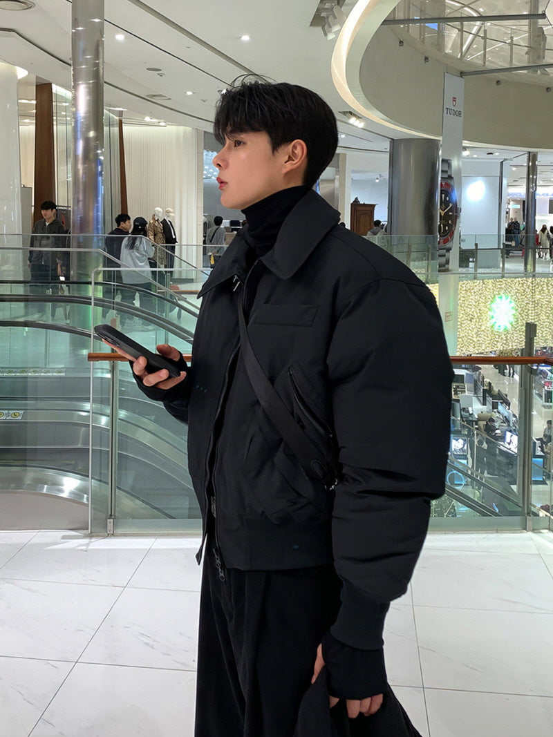 Black Lapel Bomber Jacket