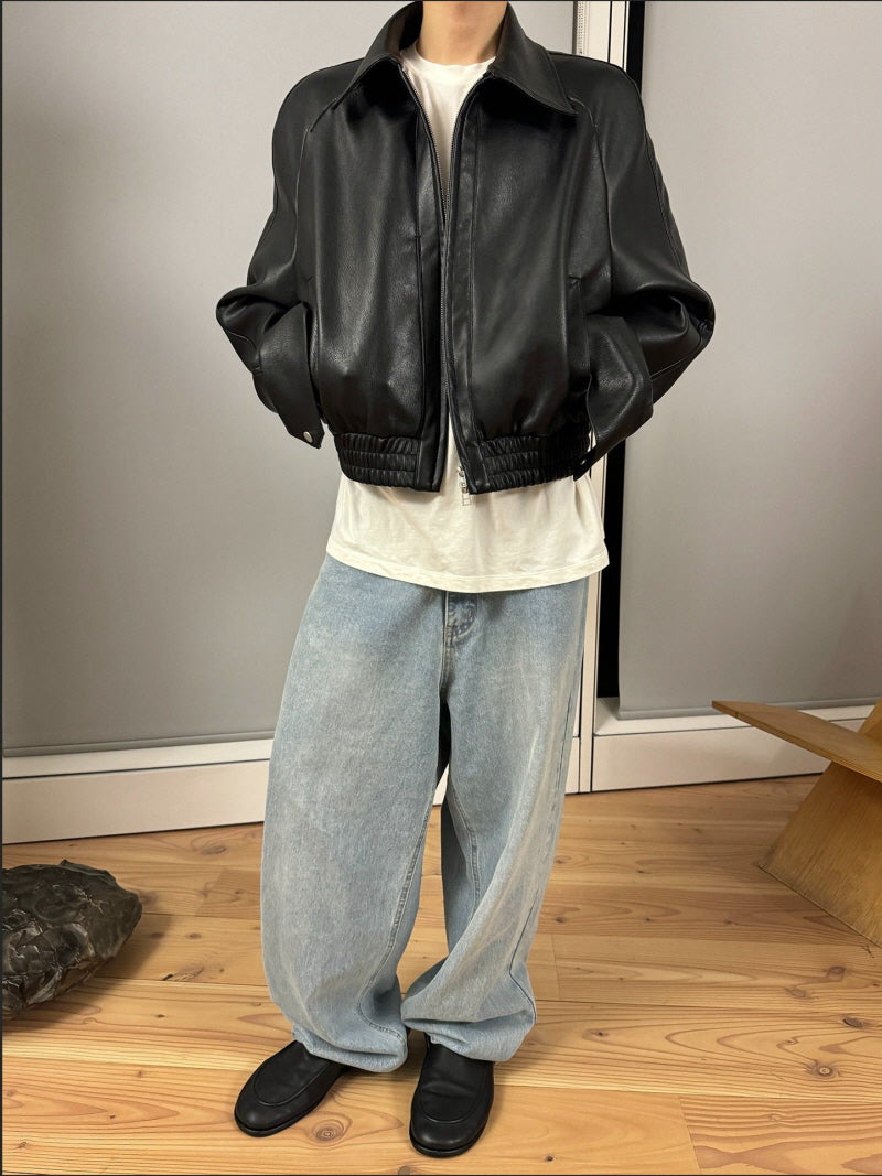Minimal Wide Leather Jacket