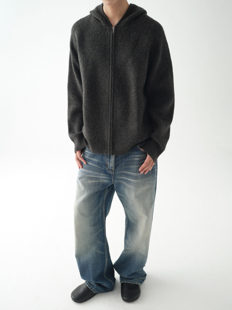 Chunky Hood Zip Knit Jacket