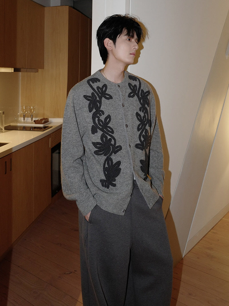 Floral Wool Knit Cardigan