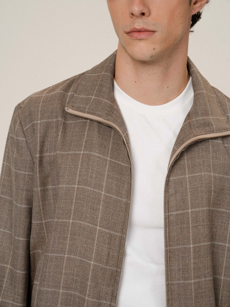 Silk Wool Check Zip Jacket
