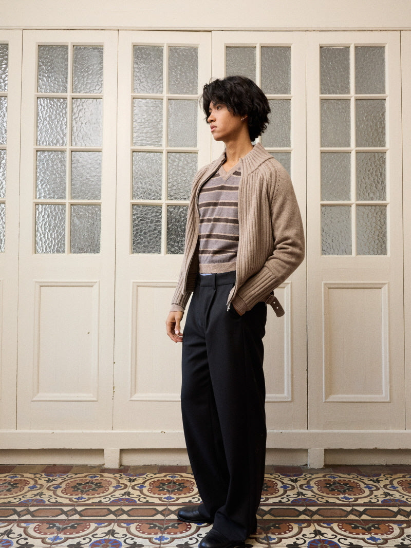 Two-Tone Pleated Wide Trousers
