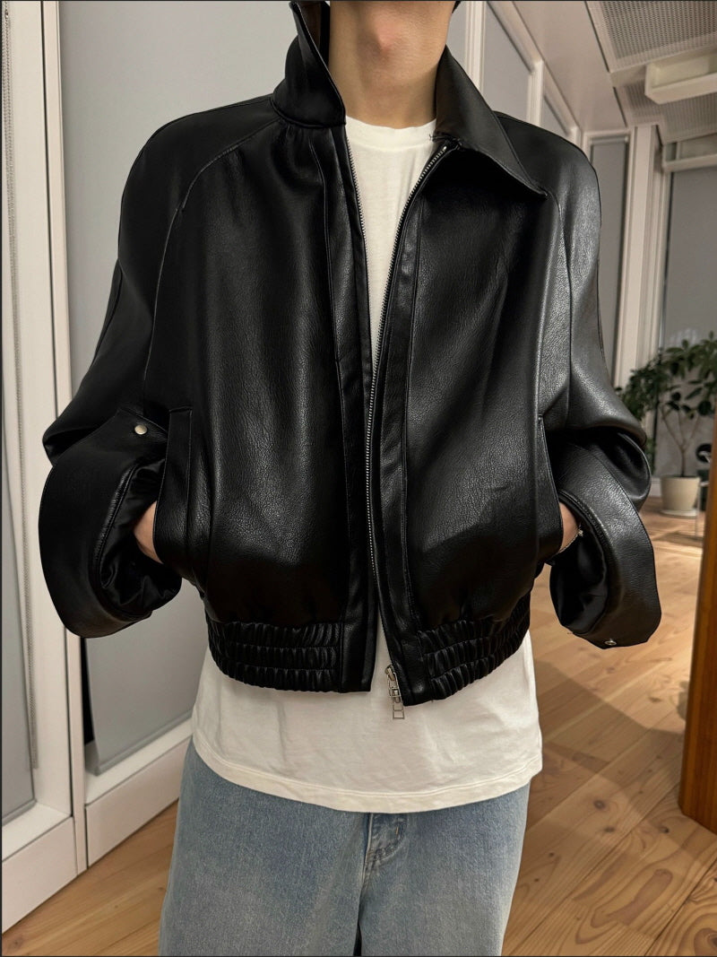 Minimal Wide Leather Jacket