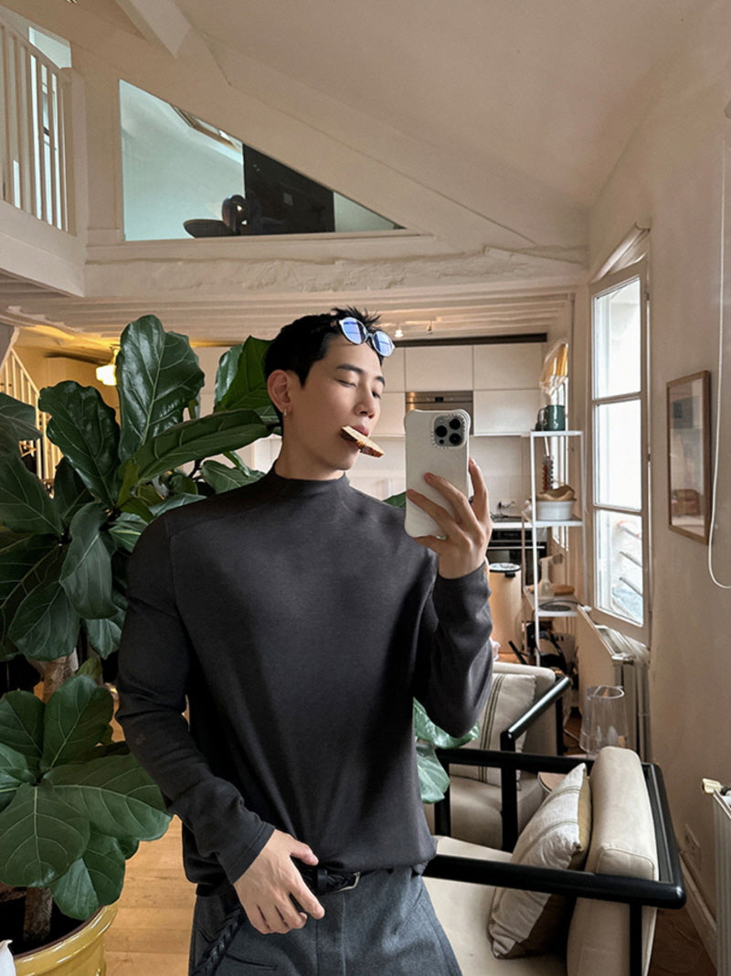 Velvet Brushed Semi-Turtleneck Tee